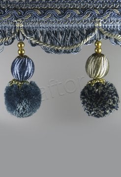 perde saçağı 500 saçak  ponponlu (mavi vizon çift renk) 2763