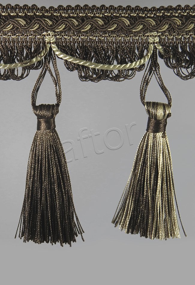 perde saçağı 200 saçak  püsküllü (kahve krem çift renk) 2828