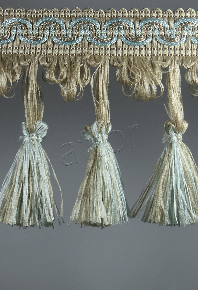 perde saçağı  püsküllü (vizon su yeşili çift renk) 3641