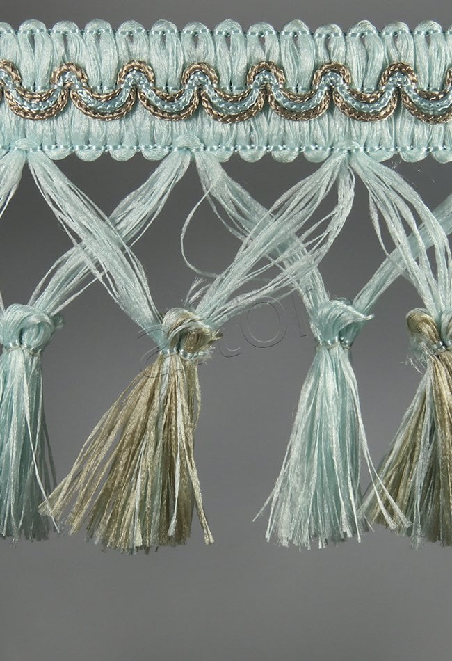 perde saçağı  püsküllü (su yeşili vizon çift renk çapraz) 3652