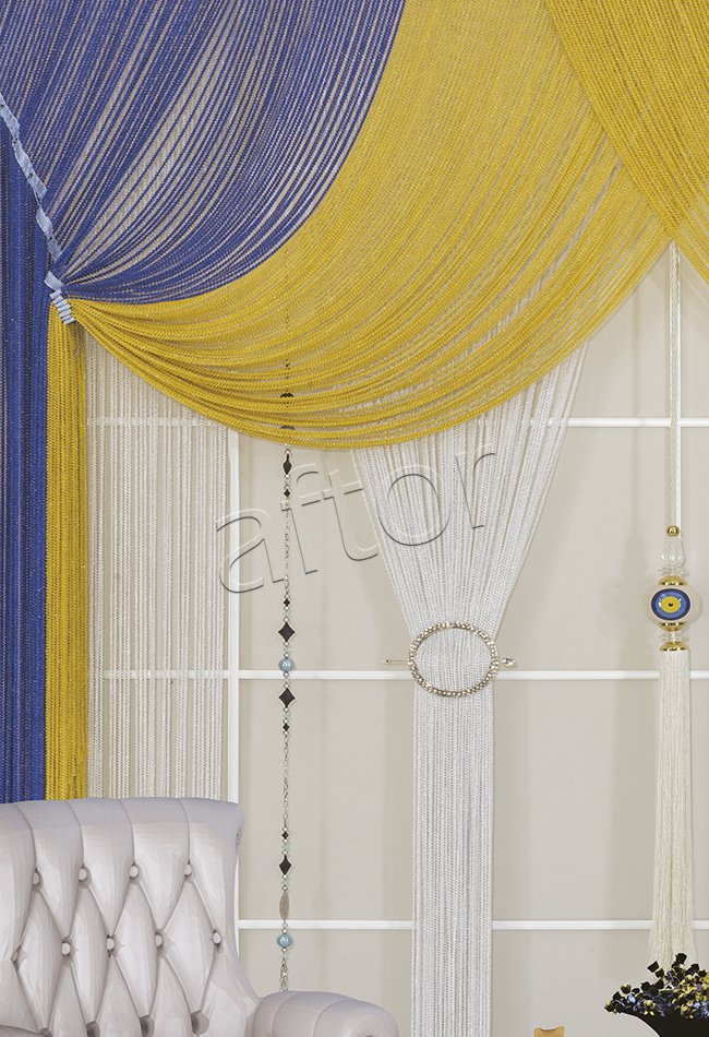 ip perde kruvaze ipi bukle serisi Kruvaze Bukle-019 Mavi-Gümüş