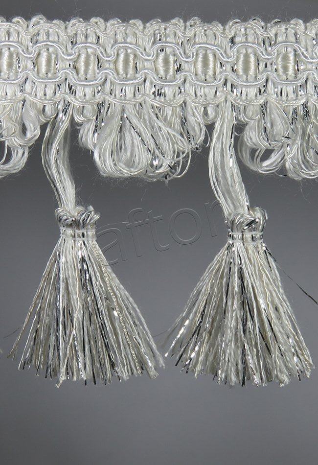 perde saçağı  püsküllü (ekru gümüş çift renk) 3891