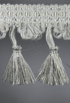 perde saçağı  püsküllü (ekru gümüş çift renk) 3891