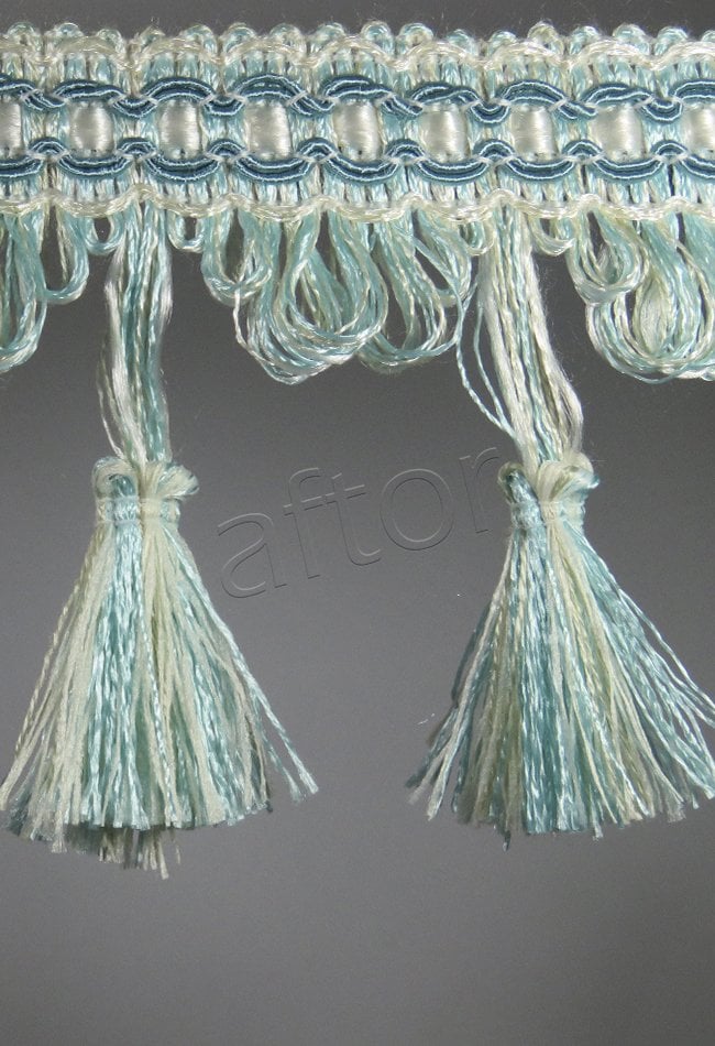 perde saçağı  püsküllü (su yeşili krem çift renk) 3892