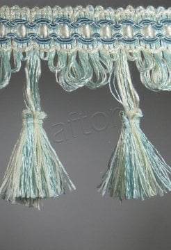 perde saçağı  püsküllü (su yeşili krem çift renk) 3892