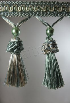 perde saçağı püsküllü rosa 07 (v-4) yeşil-vizon-çift renk 0124