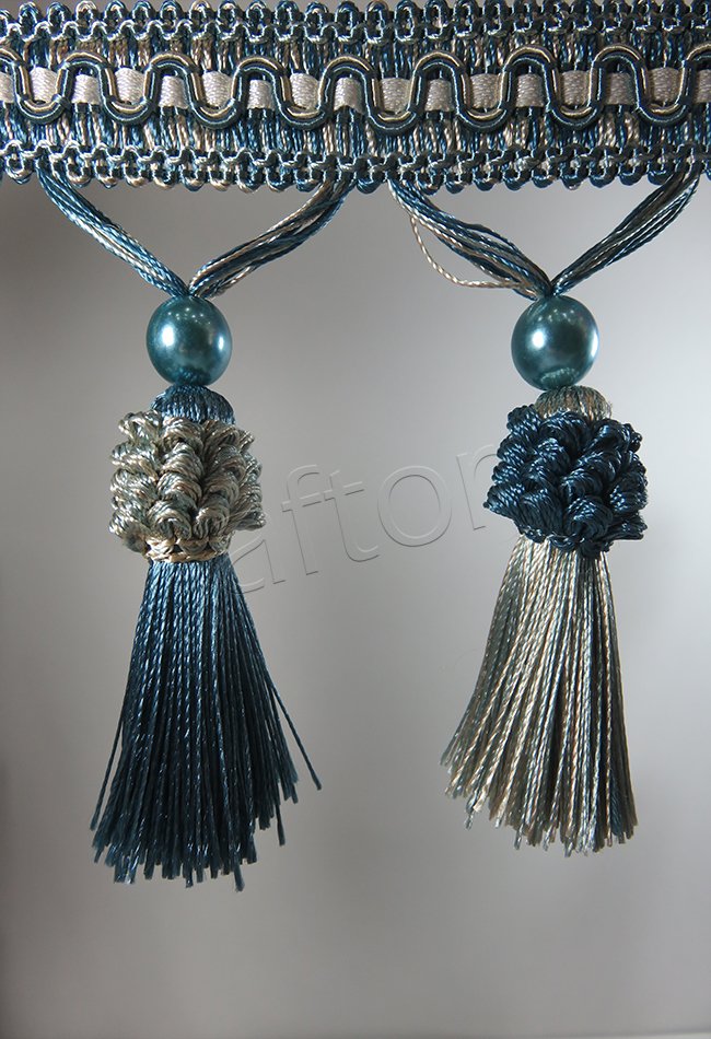 perde saçağı püsküllü rosa 07 (v-5) petrol mavisi-mint-çift renk 0126