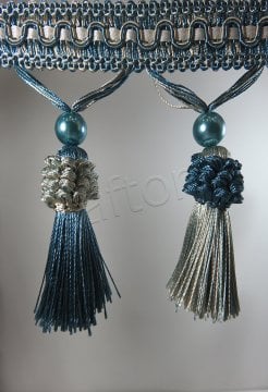 perde saçağı püsküllü rosa 07 (v-5) petrol mavisi-mint-çift renk 0126