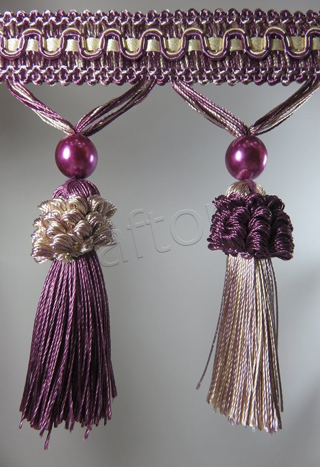 perde saçağı püsküllü rosa 07(v-7) mürdüm-krem-çift renk0130