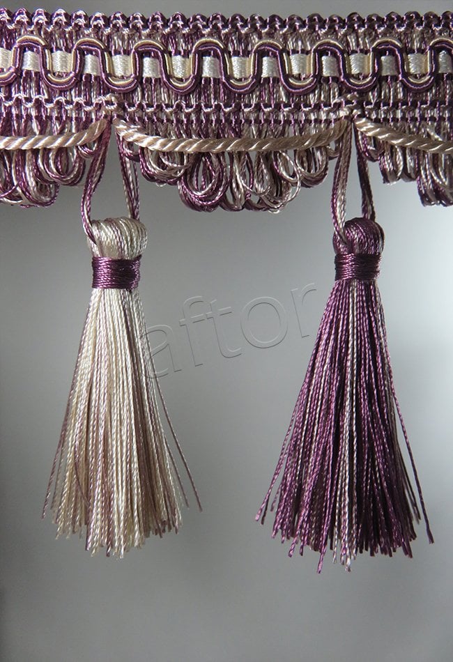 perde saçağı püsküllü rosa 01 (v-7) krem-mürdüm-çift renk 0111