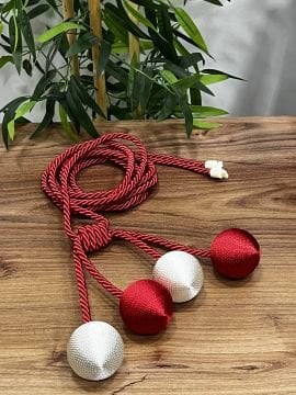 Kruvaze Perde Fon Bağı 4 Toplu Model - Kırmızı-Ekru