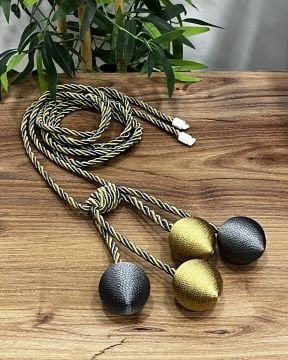 Kruvaze Perde Fon Bağı 4 Toplu Model - 45 No Antrasit-Gold