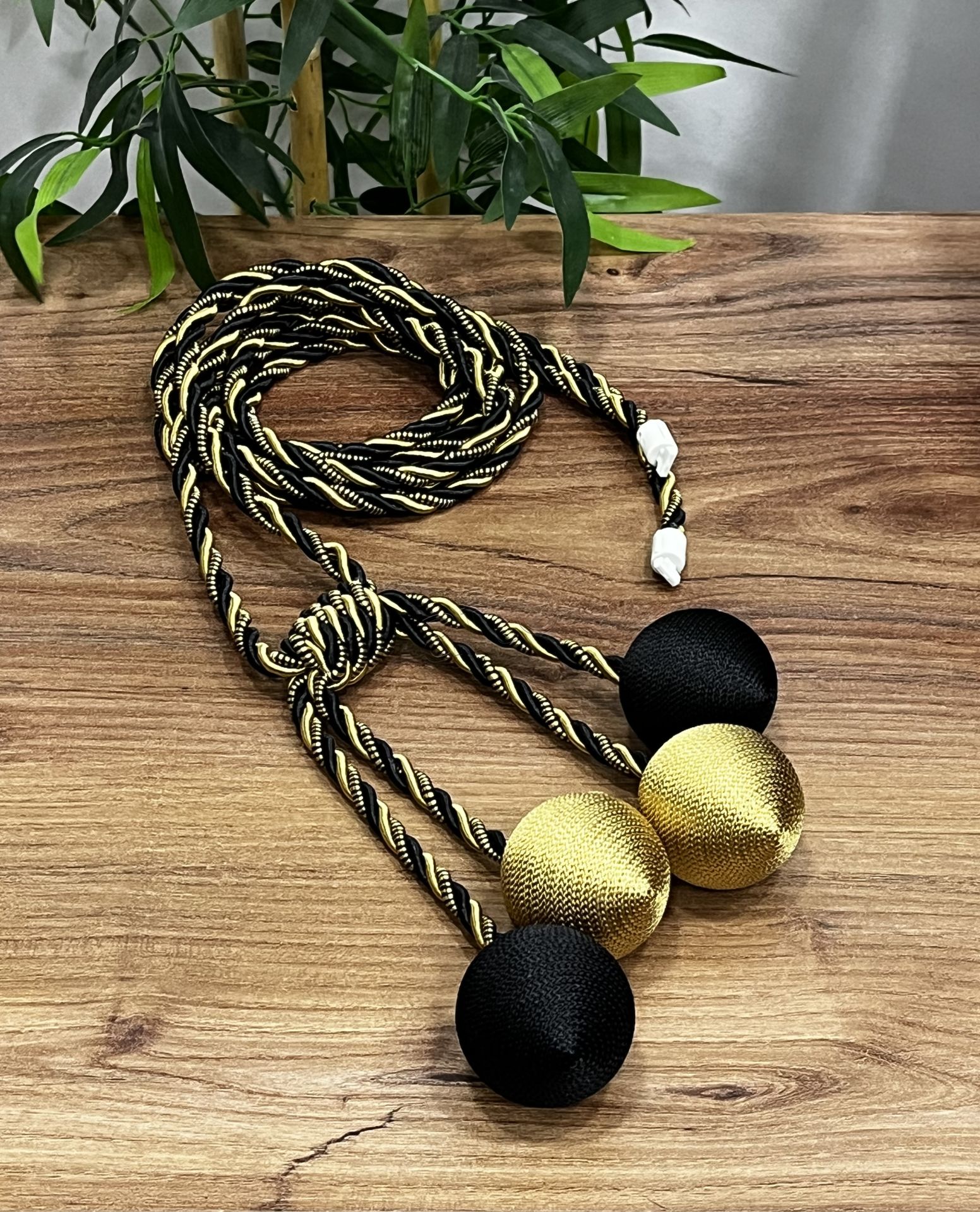 Kruvaze Perde Fon Bağı 4 Toplu Model - 49 No Siyah-Gold