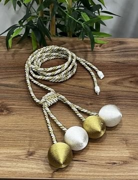 Kruvaze Perde Fon Bağı 4 Toplu Model - 62 No Gold-Ekru