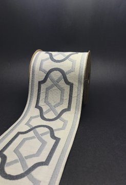 bordür kurdela şerit jakarlı bordür (3.5 mt top) kumaş bordür 100173 V4 Krem zemin- Füme-Açık gri