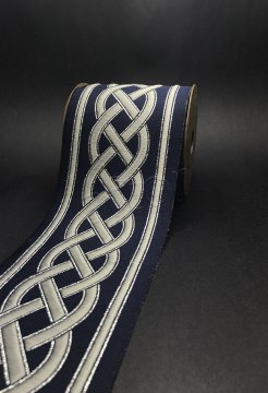 bordür kurdela şerit jakarlı bordür (3.5 mt top)  kumaş bordür 100177 V6 Gri simli Lacivert-Koyu gri