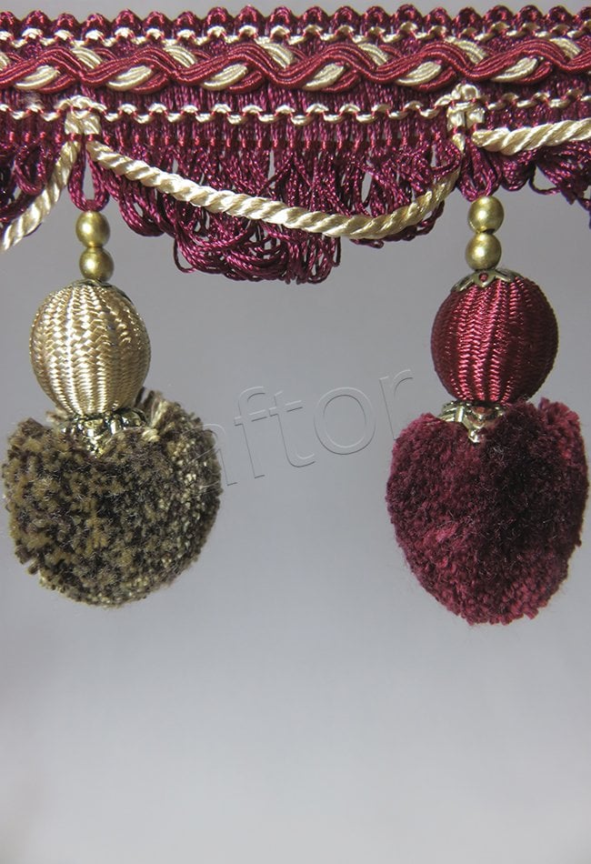 perde saçağı 500 ponponlu  (v-7) saçak bordo sarı  -1505